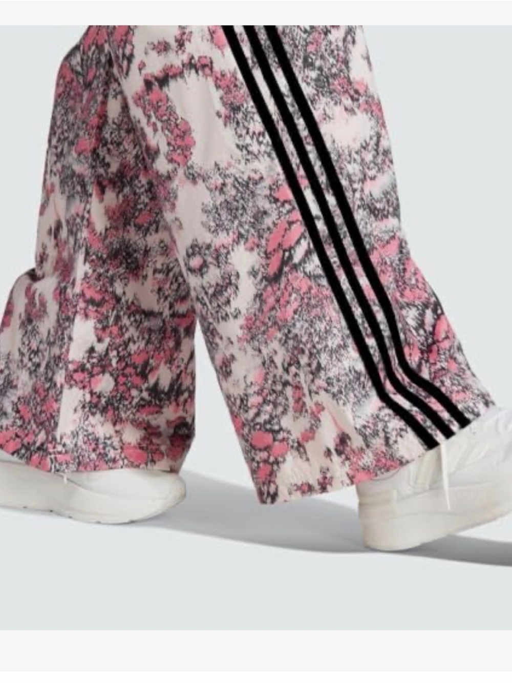 adidas Pink Floral Wide Leg Track Pants with Black 3-Stripes - Picture 3 of 7